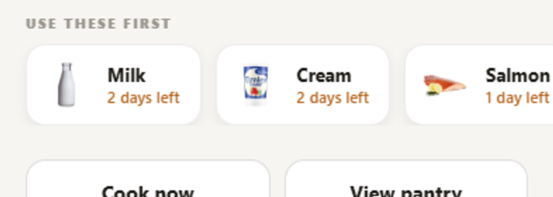 Hint in the app: use these ingredients first, tomatoes 1 day left
