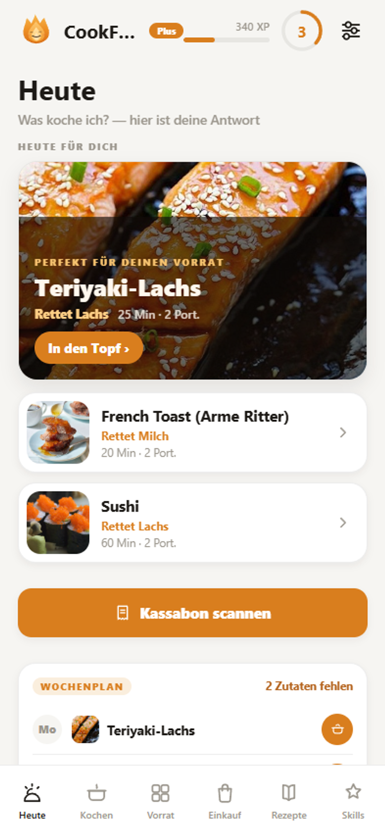 CookFuse-App: der Kochtopf erkennt ein Rezept aus zwei Zutaten