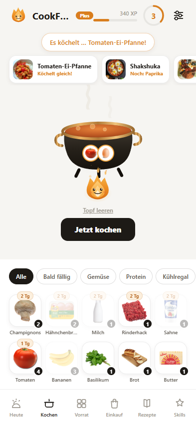 CookFuse-App: der Kochtopf mit erkanntem Rezept