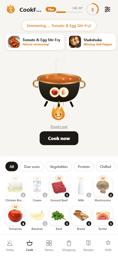 CookFuse app: the cooking pot with a recognized recipe