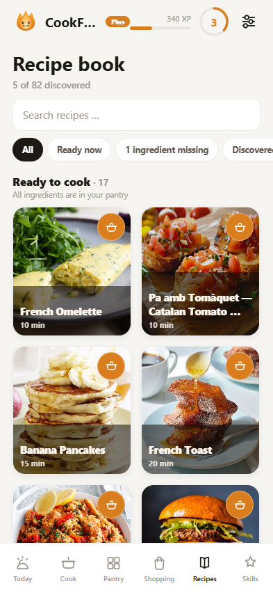 CookFuse app: recipe book with ready-to-cook dishes
